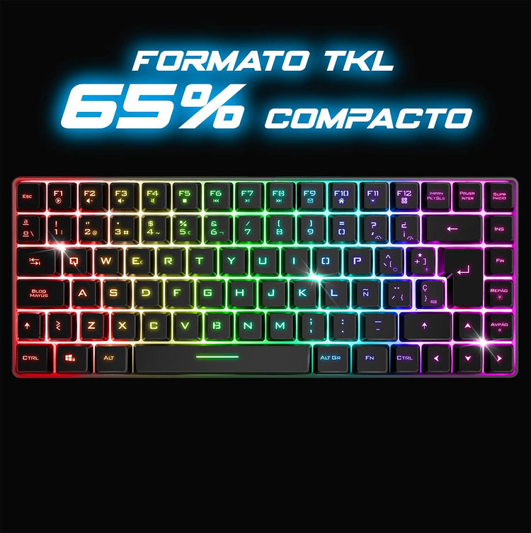 Spirit of Gamer vezeték nélküli Bluetooth TKL gamer billentyűzet, spanyol QWERTY, 65% kompakt - Image 3