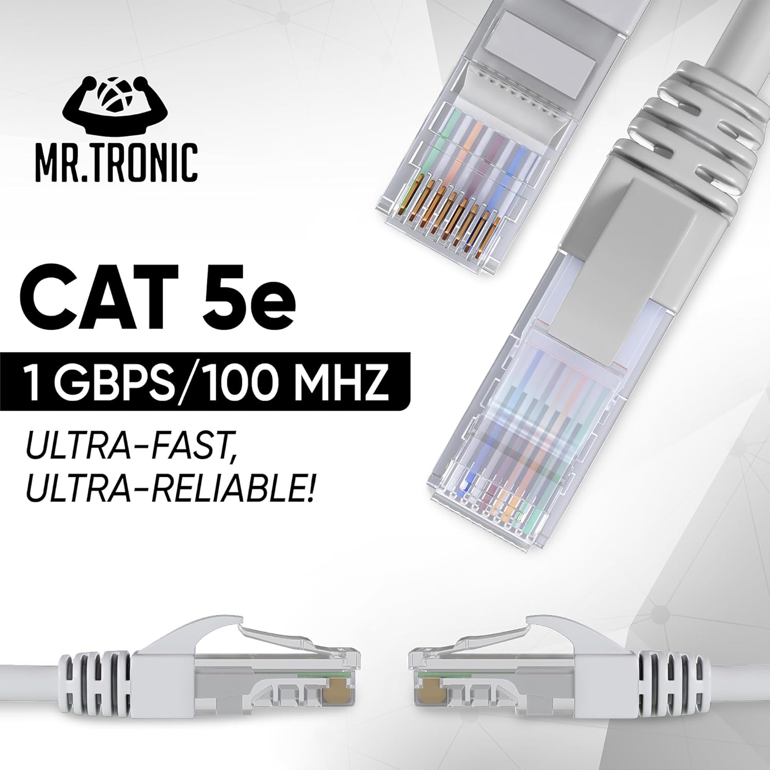 Mr. Tronic 5m-es Cat5E Ethernet kábel, gyors internethez, RJ45 csatlakozóval, szürke - Image 3