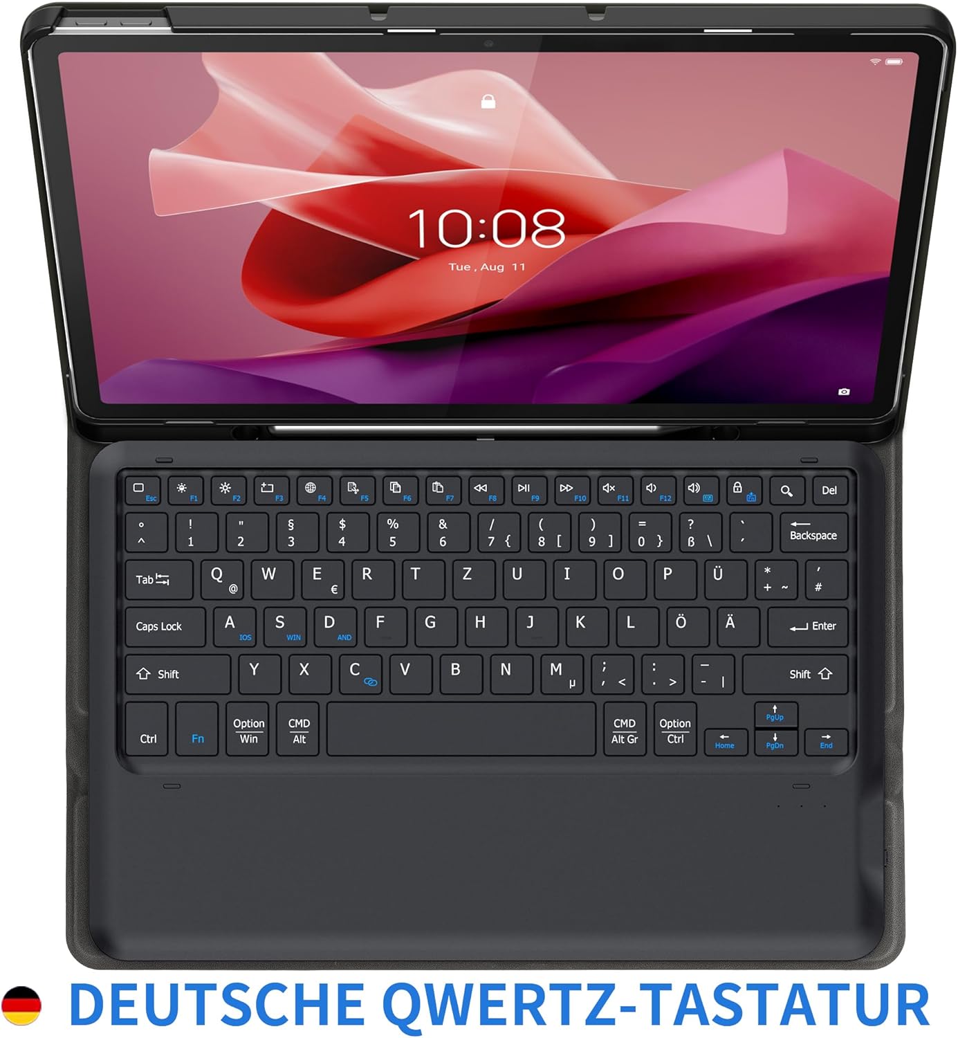 Lenovo Tab P12 2023 Bluetooth QWERTZ billentyűzetes tok, tollartóval - EasyAcc - Image 3