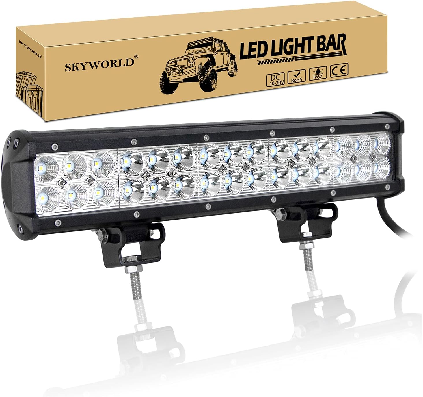 SKYWORLD 38cm-es LED MUNKALÁMPA  90W, vízálló, terepjáró, traktor, munkagép, 12/24V - Image 1