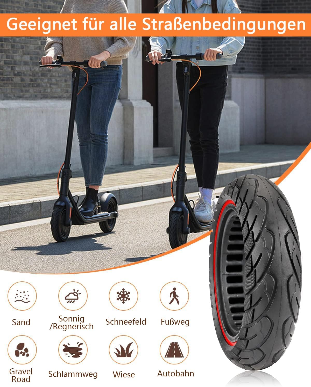 Segway Ninebot Max G30 tömör kerék, piros csíkos, csúszásgátló, defektmentes (2 db) - Image 2