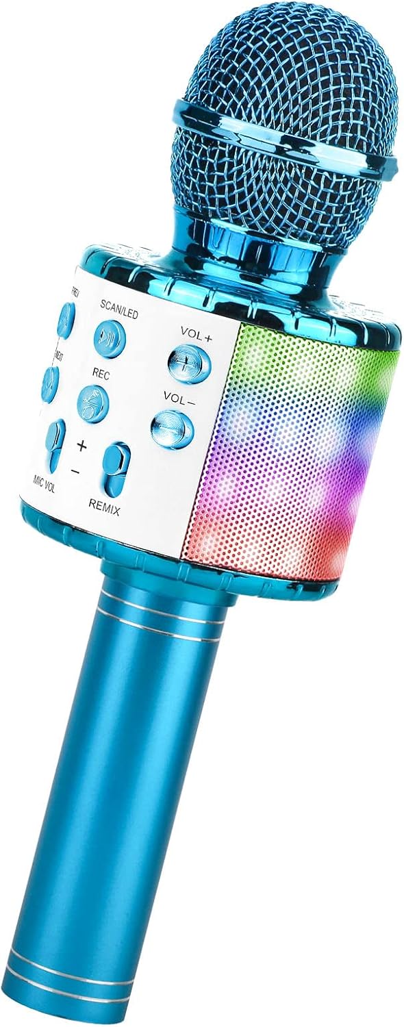 ShinePick Kék Bluetooth Karaoke Mikrofon LED Fénnyel, Hangszóróval - Android/iOS Kompatibilis - Image 1