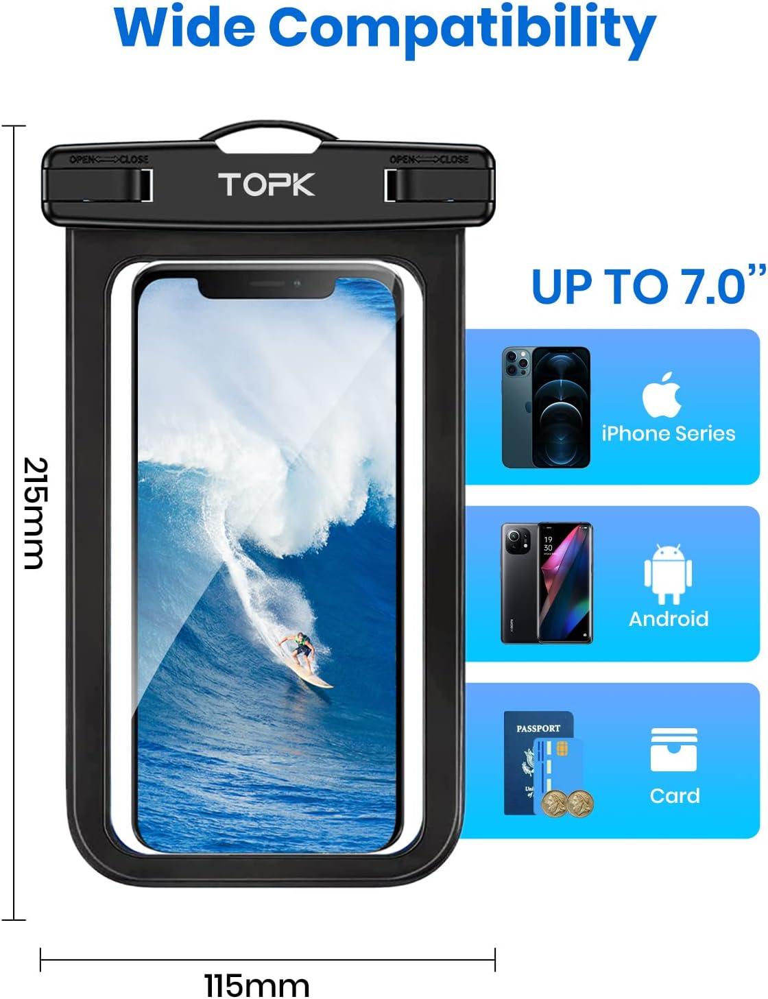 TOPK Vízálló Telefontok, 2db Univerzális IPX8 Védelem 7"-ig, Samsung A22/A53 5G, iPhone 13/12 - Image 4