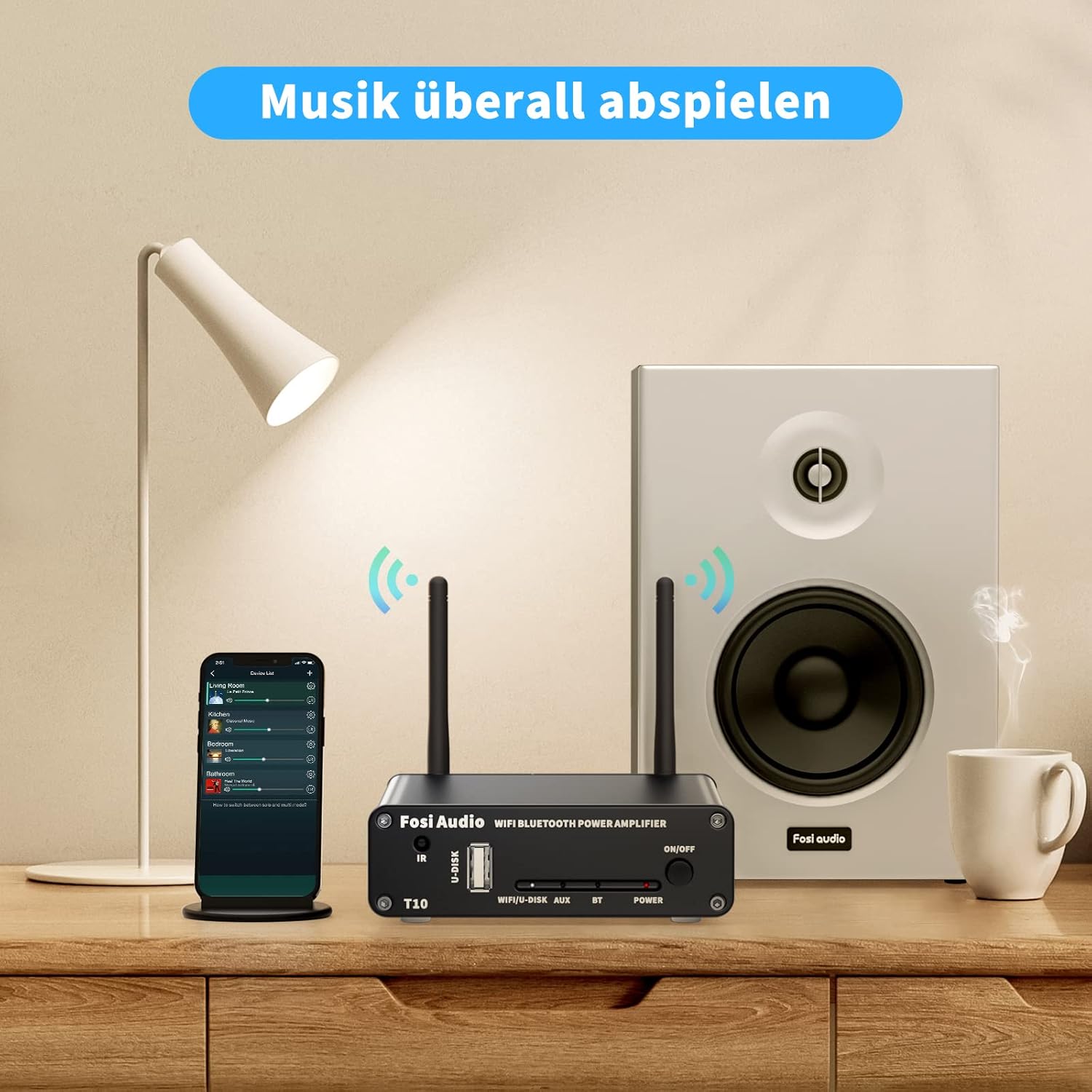 Fosi Audio T10 200W WiFi Bluetooth HiFi erősítő, távirányítóval - Image 4