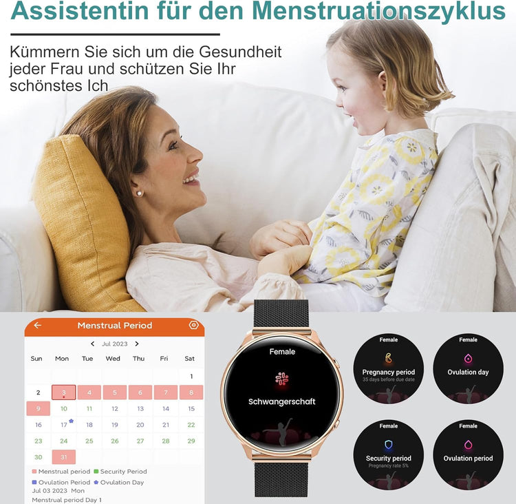 Fitonyo női okosóra telefonos funkcióval, 1,32" HD érintőkijelzővel, menstruációs ciklus követéssel, Android iOS - Image 6