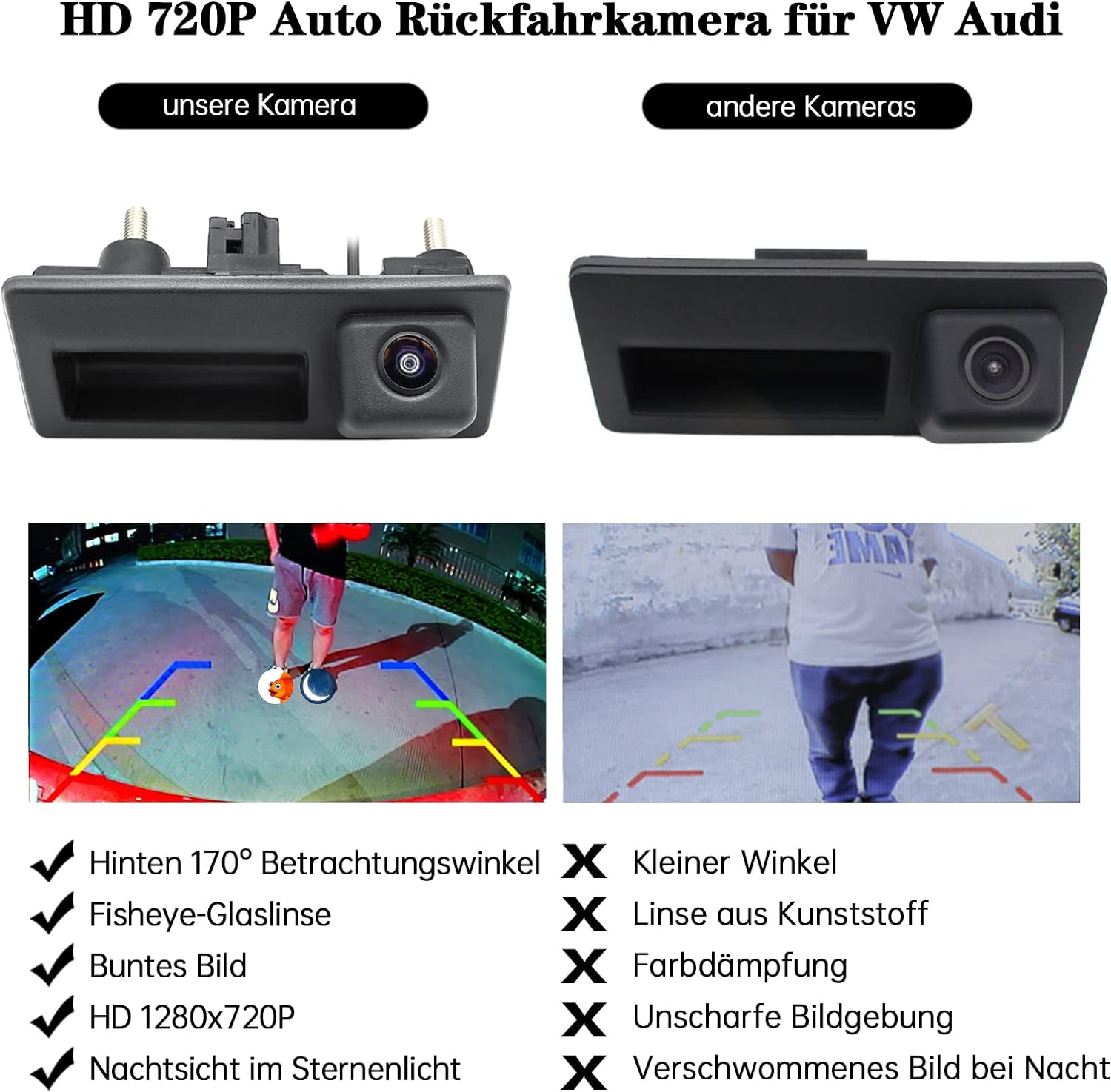 Audi, VW, Skoda HD 720P tolatókamera kofferraumgriff-nyitóval - Image 2