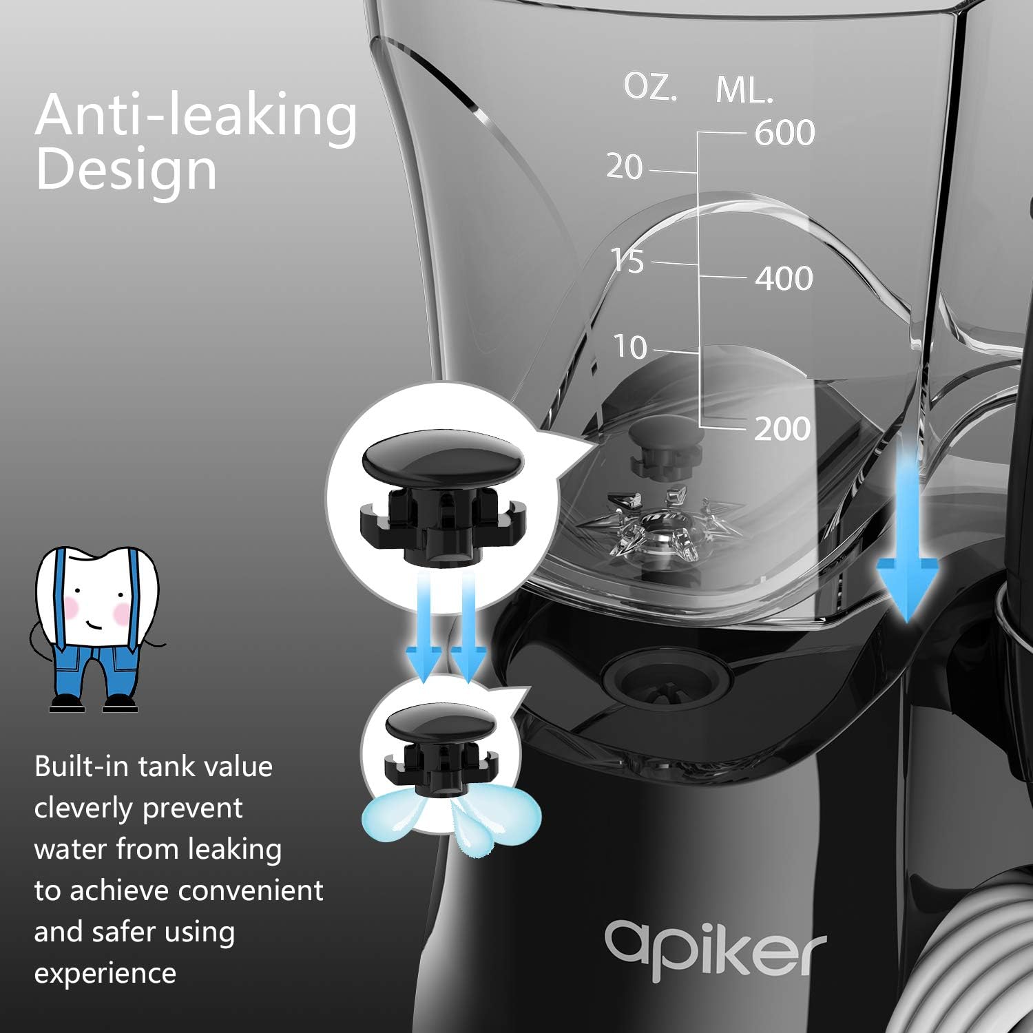 Apiker Professzionális Elektromos Szájzuhany 600ml, 8 Fej, 10 Fokozat, FDA Jóváhagyott, Fekete - Image 4