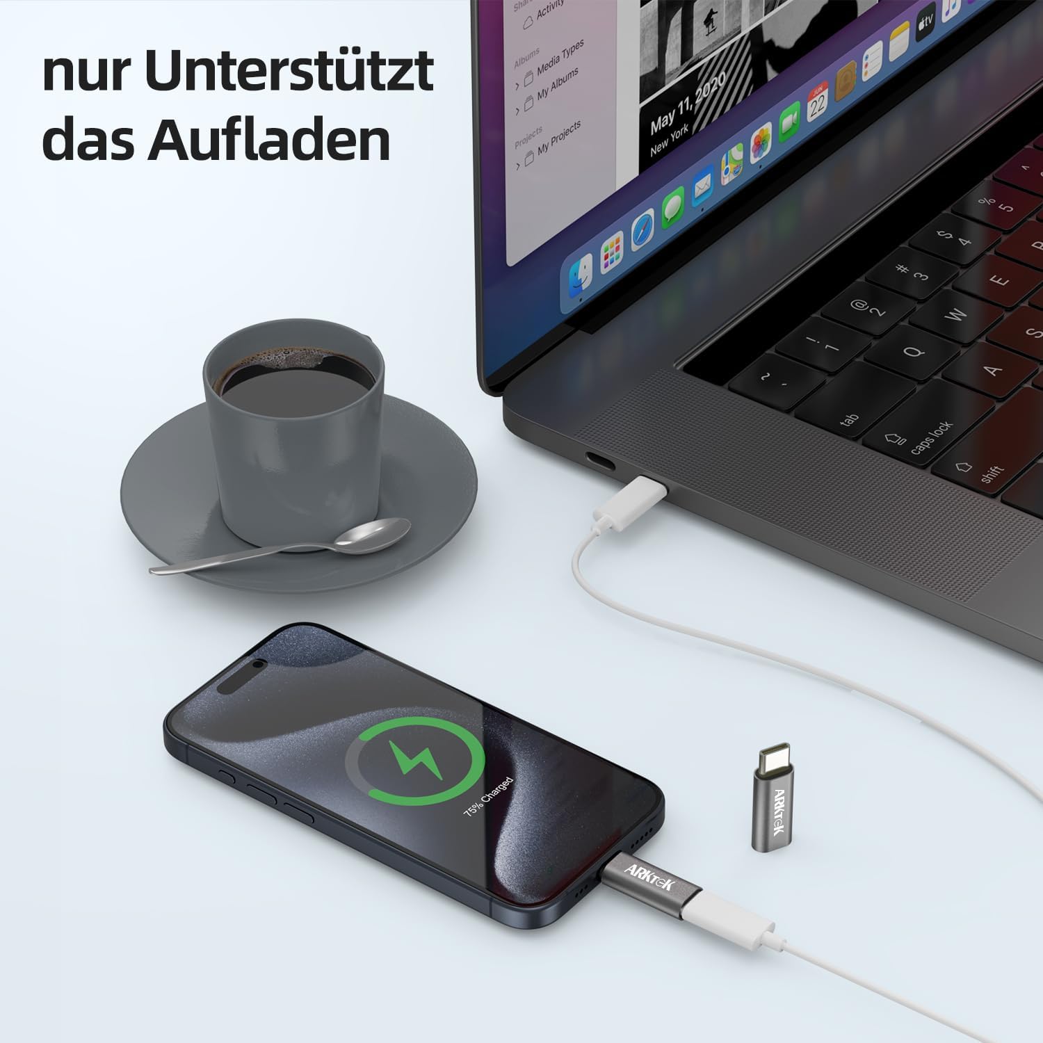 ARKTEK Lightning-USB C adapter iPhone 15, Galaxy S23, Pixel 8 töltéséhez (2db, szürke) - Image 3