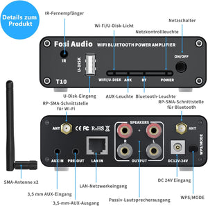 Fosi Audio T10 200W WiFi Bluetooth HiFi erősítő, távirányítóval - Image 2