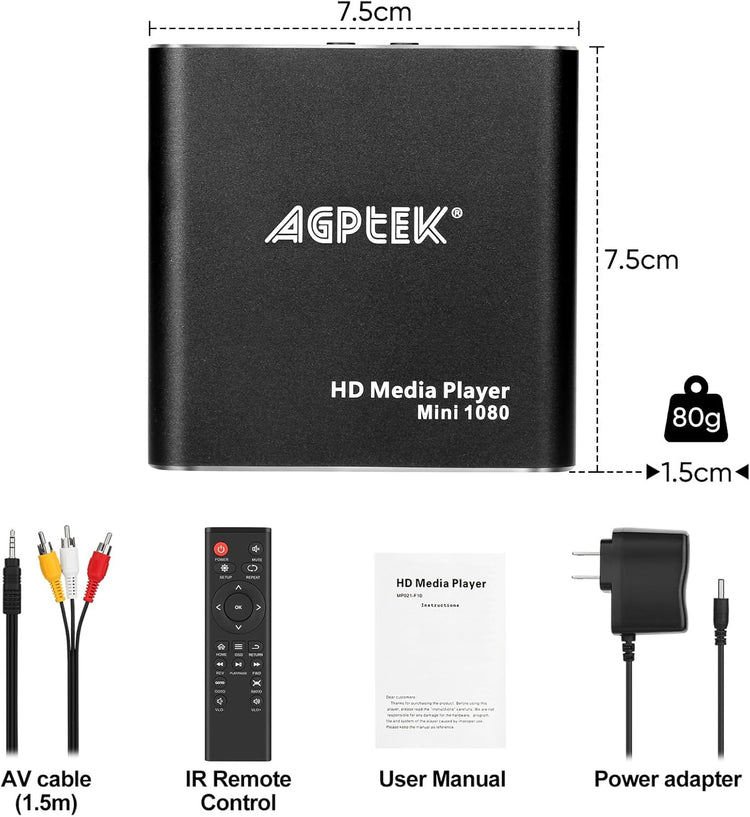 AGPTEK Mini Full HD Médialejátszó Távirányítóval - 1080P Felbontás, Többféle Audioformátum Támogatás - Image 9