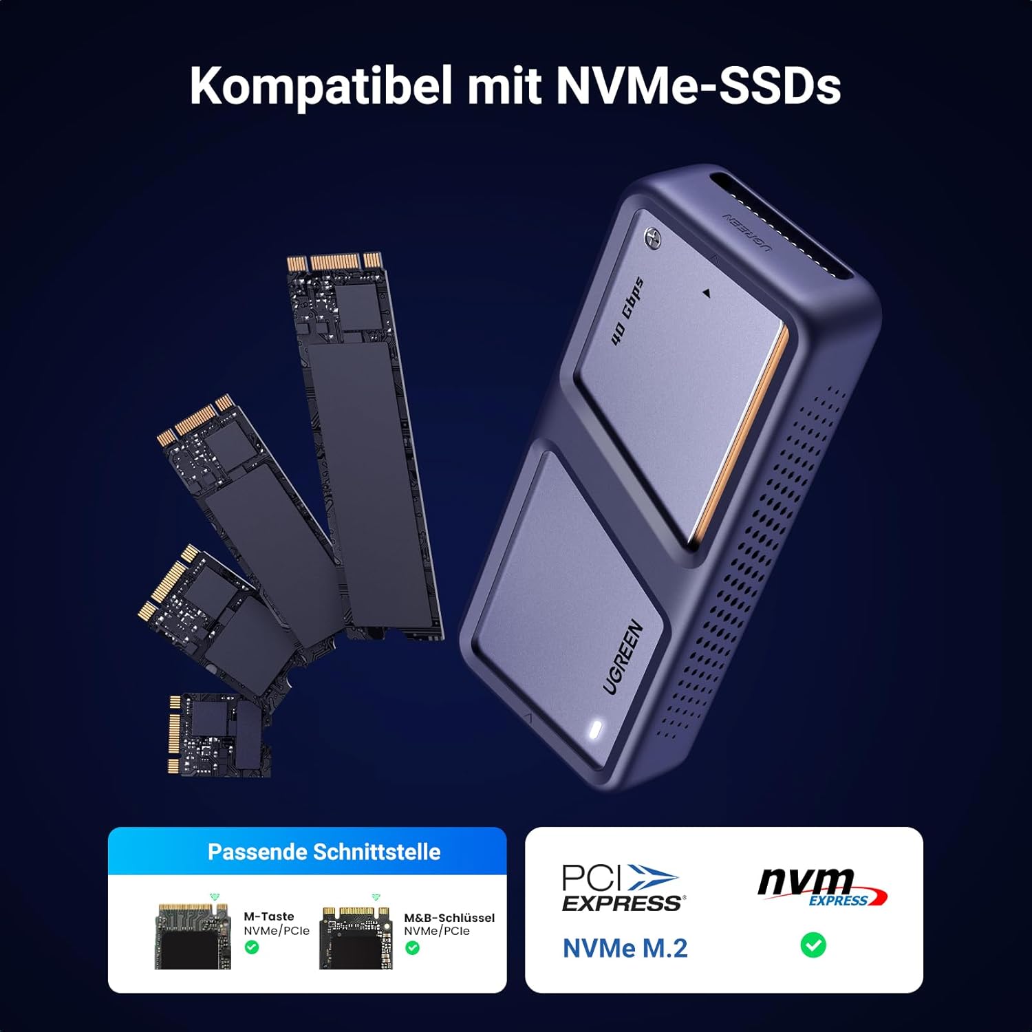 UGREEN 40 Gbps USB4 M.2 NVMe külső SSD ház, kék, laptophoz és tablethez - Image 5