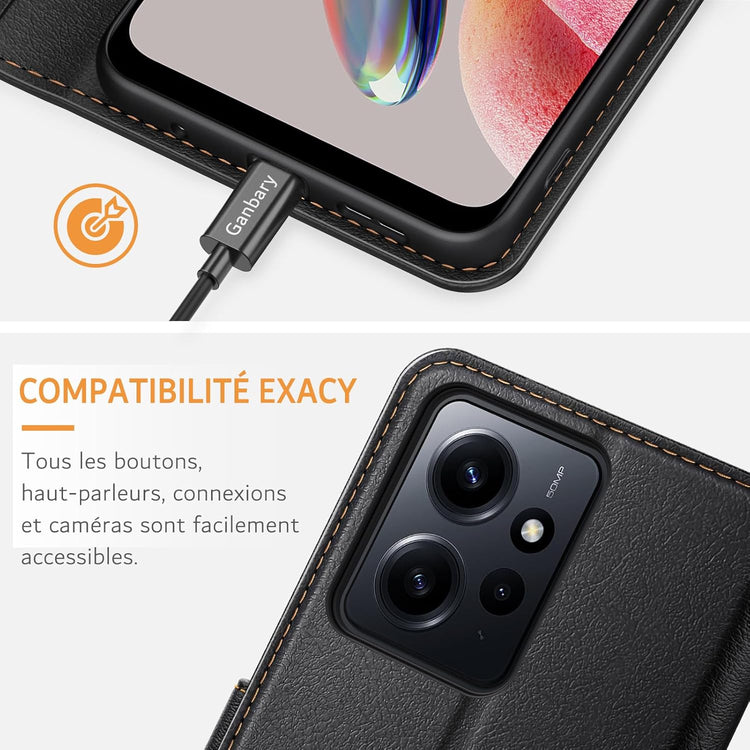 Xiaomi Redmi Note 12 4G Prémium Bőr Flip Tok - Kártyatartós, Mágneses, Állványos (Fekete) - Image 8