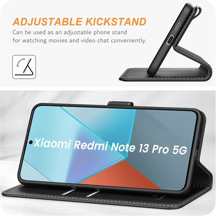 Xiaomi Redmi Note 13 Pro 5G/Poco X6 5G Prémium Bőr Flip Tok - Fekete, Kártyatartóval - Image 5