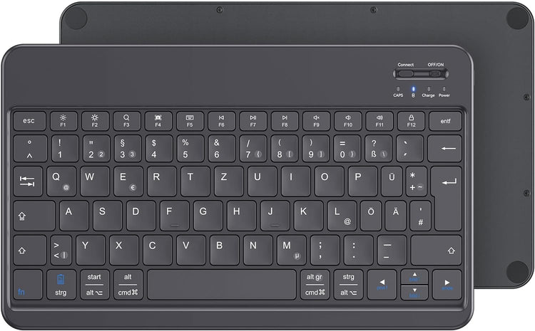 Emetok Német QWERTZ Bluetooth Billentyűzet iPad/iPhone/Samsung Készülékekhez - Újratölthető, Ultravékony, Fekete - Image 1