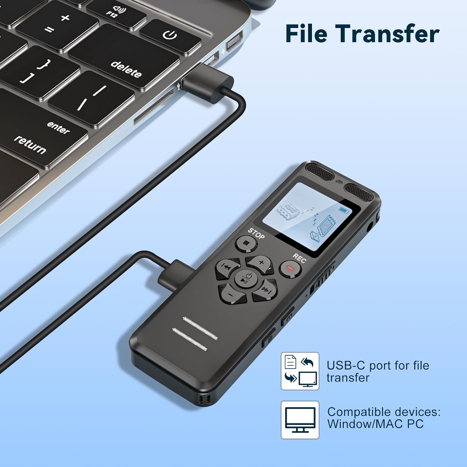 Tonnlog 128GB-os digitális diktafon, zajcsökkentéssel és USB-C csatlakozással - Image 4