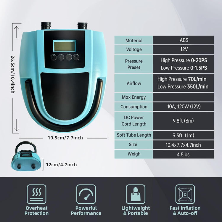 Elektromos SUP pumpa 20PSI - LCD kijelzős, kétfokozatú, hordozható felfújó paddleboardhoz, csónakhoz - Image 4