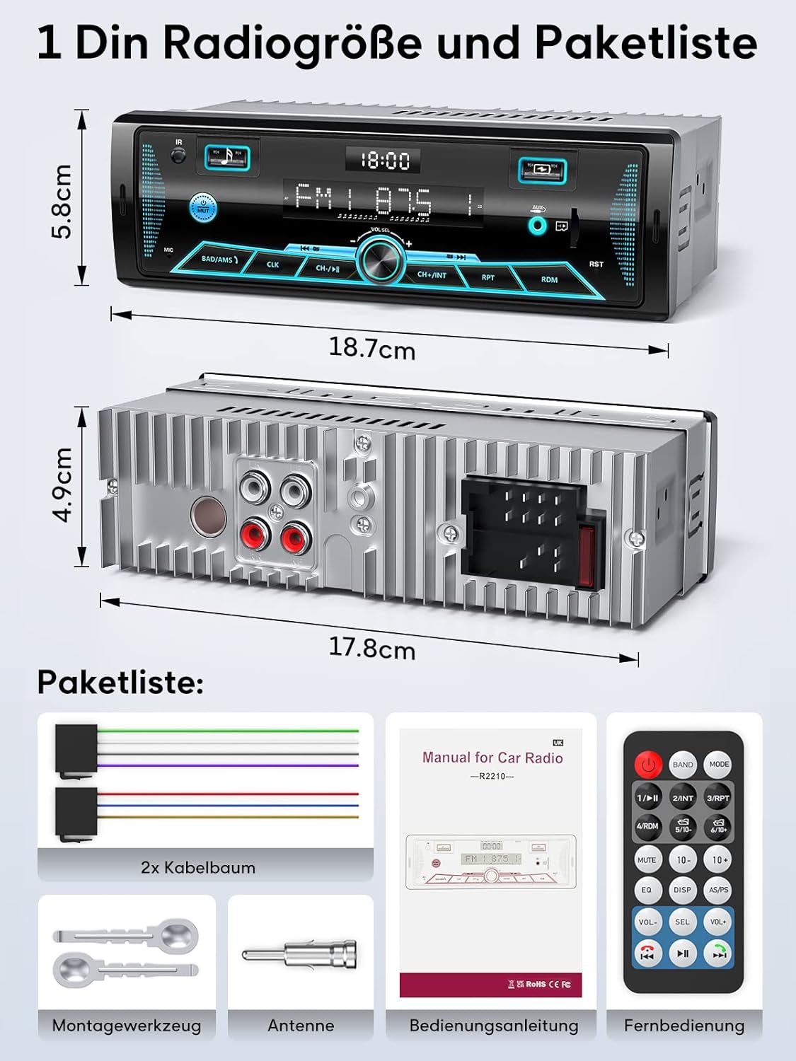 Pioneer Bluetooth autórádió 7 színű LCD kijelzővel, 4x65W, FM/AM/USB/AUX - Image 7