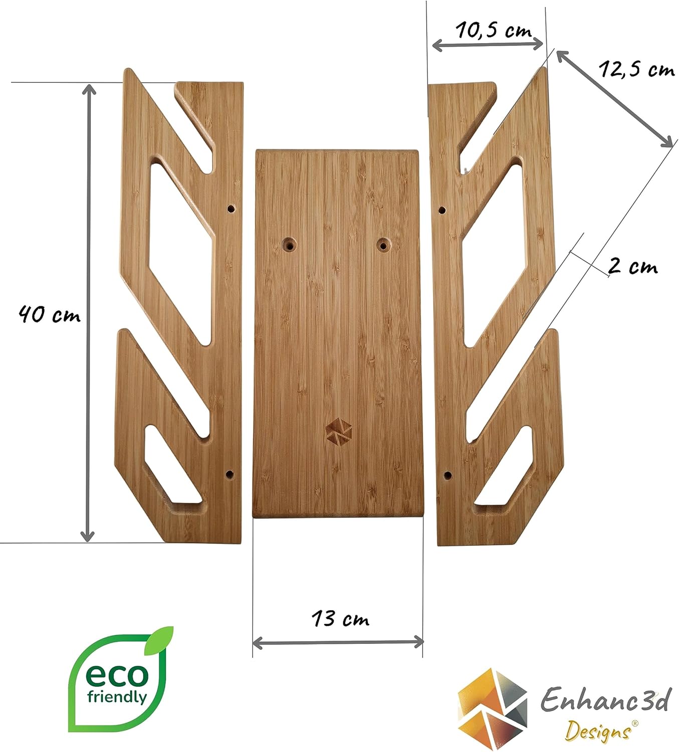 Bambusz fali gördeszkartó 2 deszkához - Enhanc3d Designs modern tartó, Csavarok nélkül - Image 4