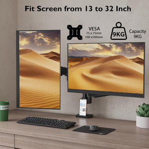 BONTEC Dupla Monitortartó Kar 13-32" LED/LCD Képernyőkhöz, Gázrugós, Kábelrendezővel - Image 4