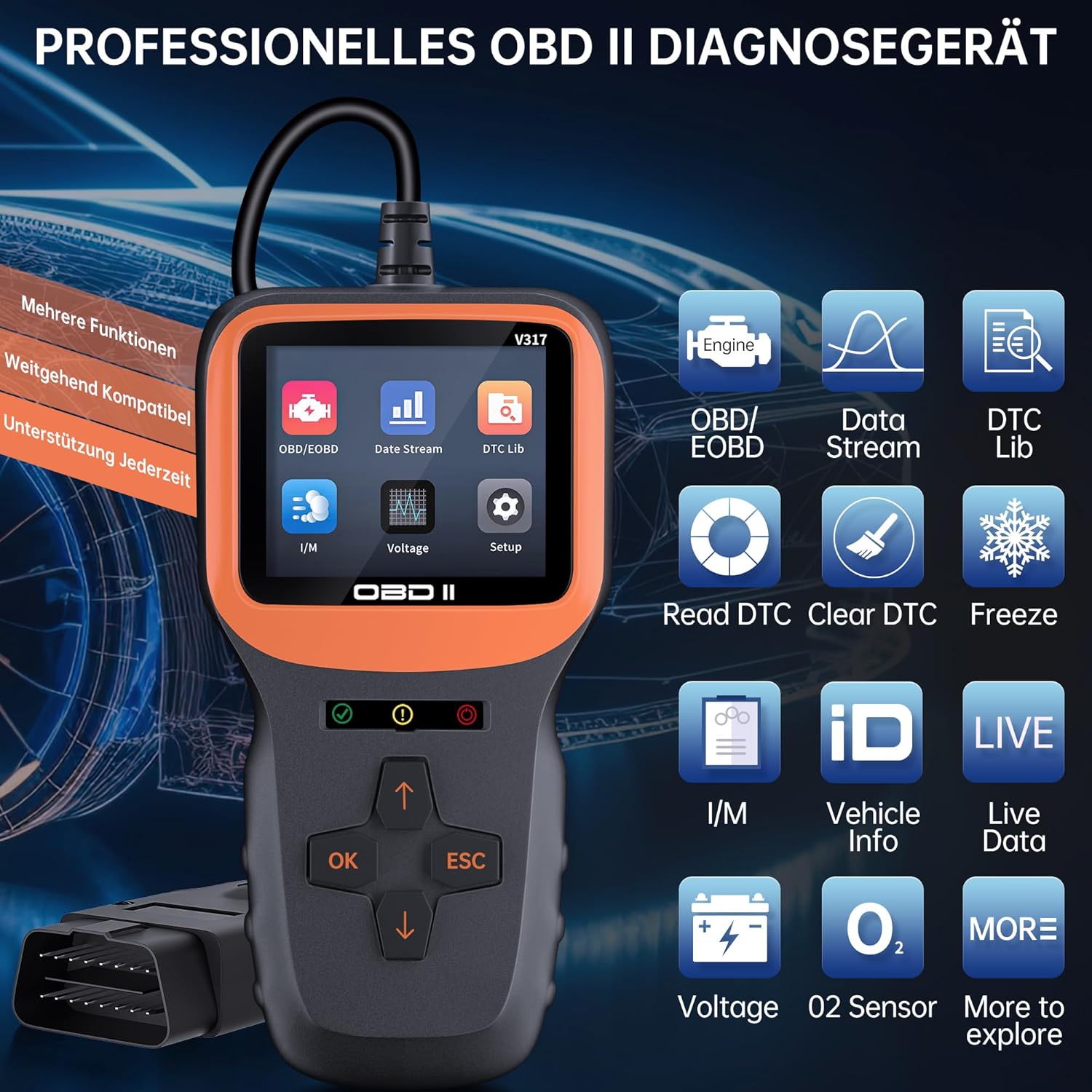 BGFOX V317 OBD2 autódiagnosztikai készülék színes LCD kijelzővel - Image 2