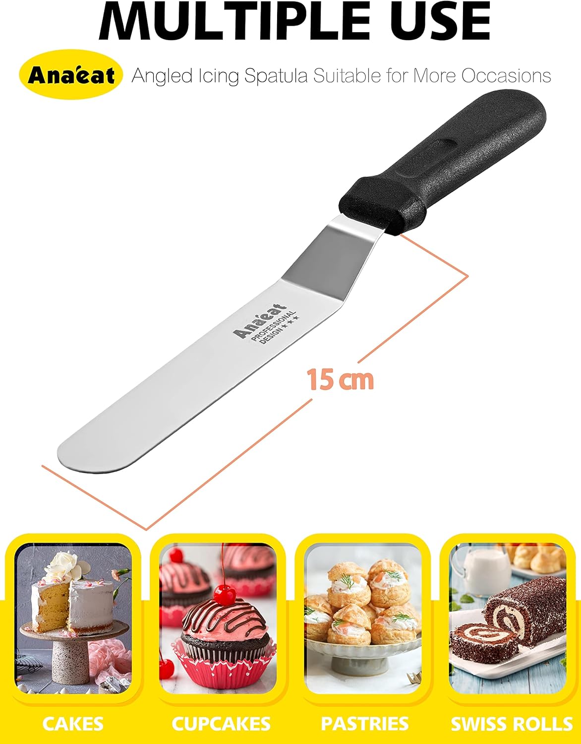 Anaeat 15 cm-es profi szögletes tortalapát - vastag cukormáz kenő spatula - Image 6