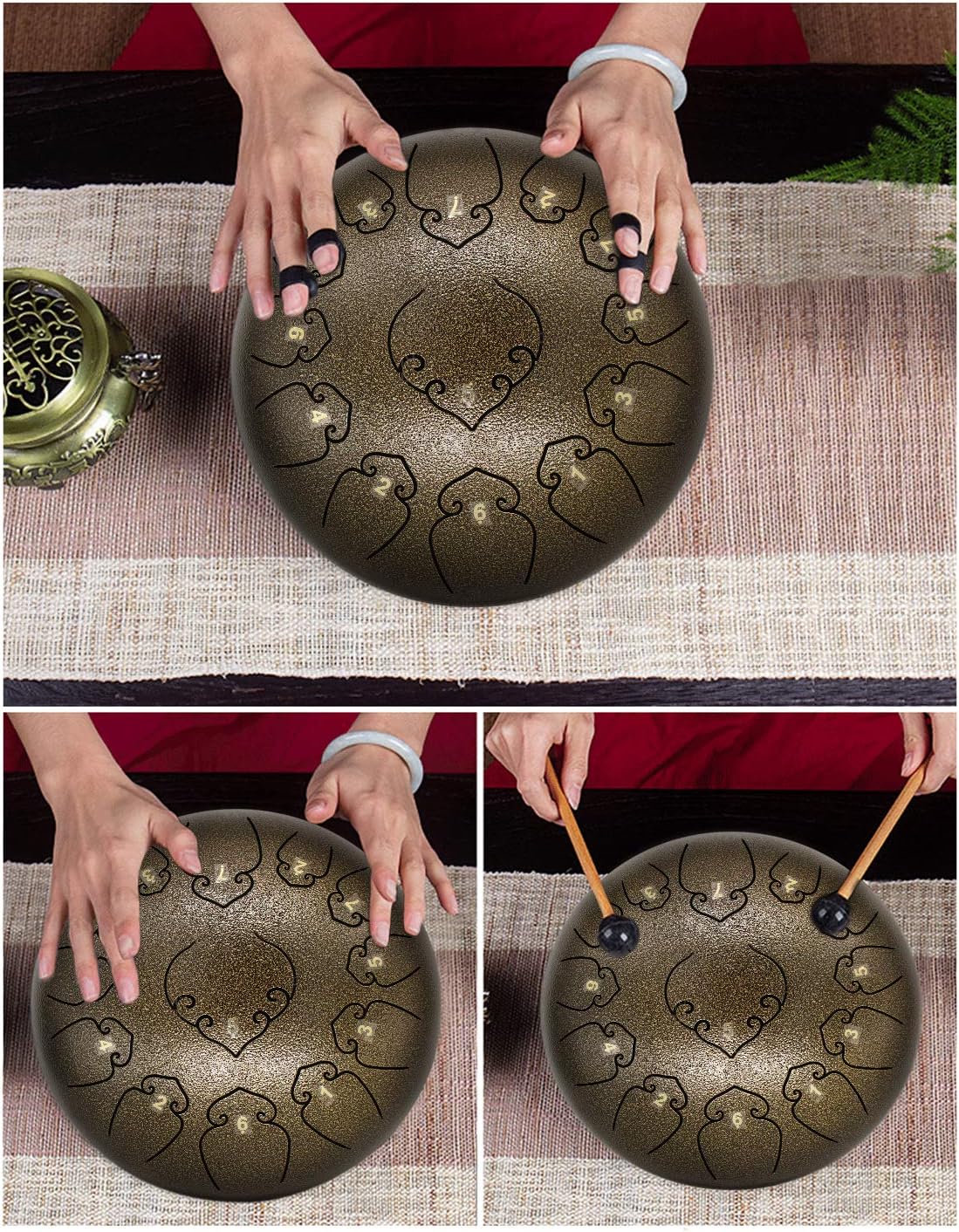 Amkoskr 30 cm-es C-dúr Acélnyelv Dob 13 Hangú Kávébarna HandPan Ütőkkel és Táskával - Image 7