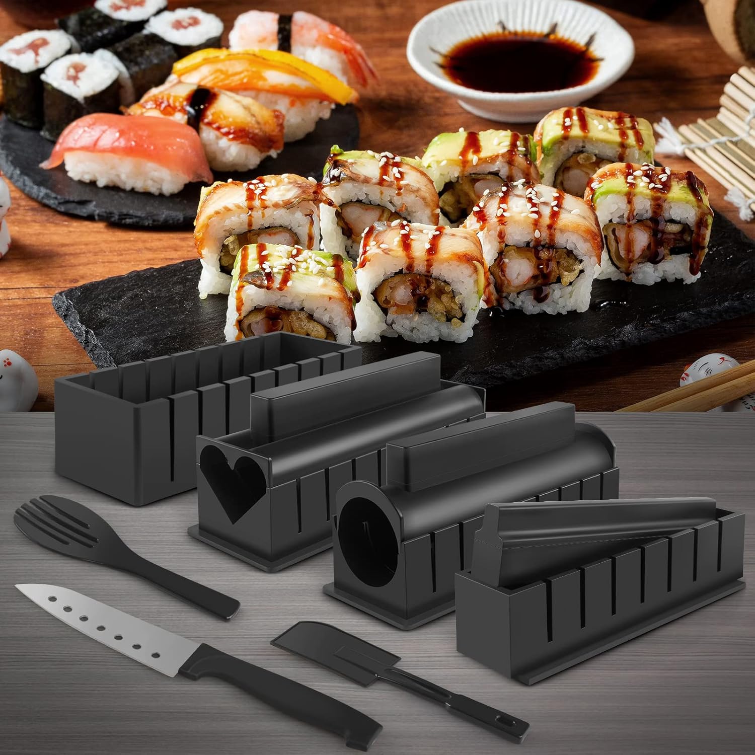 SKYSER Sushi Készítő Szett 20 db-os, Kezdőknek, Fekete Tálcával - Image 2