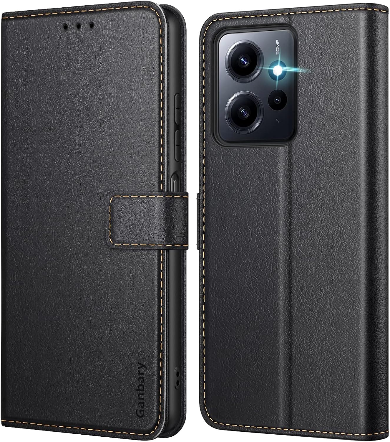 Xiaomi Redmi Note 12 4G Prémium Bőr Flip Tok - Kártyatartós, Mágneses, Állványos (Fekete) - Image 1