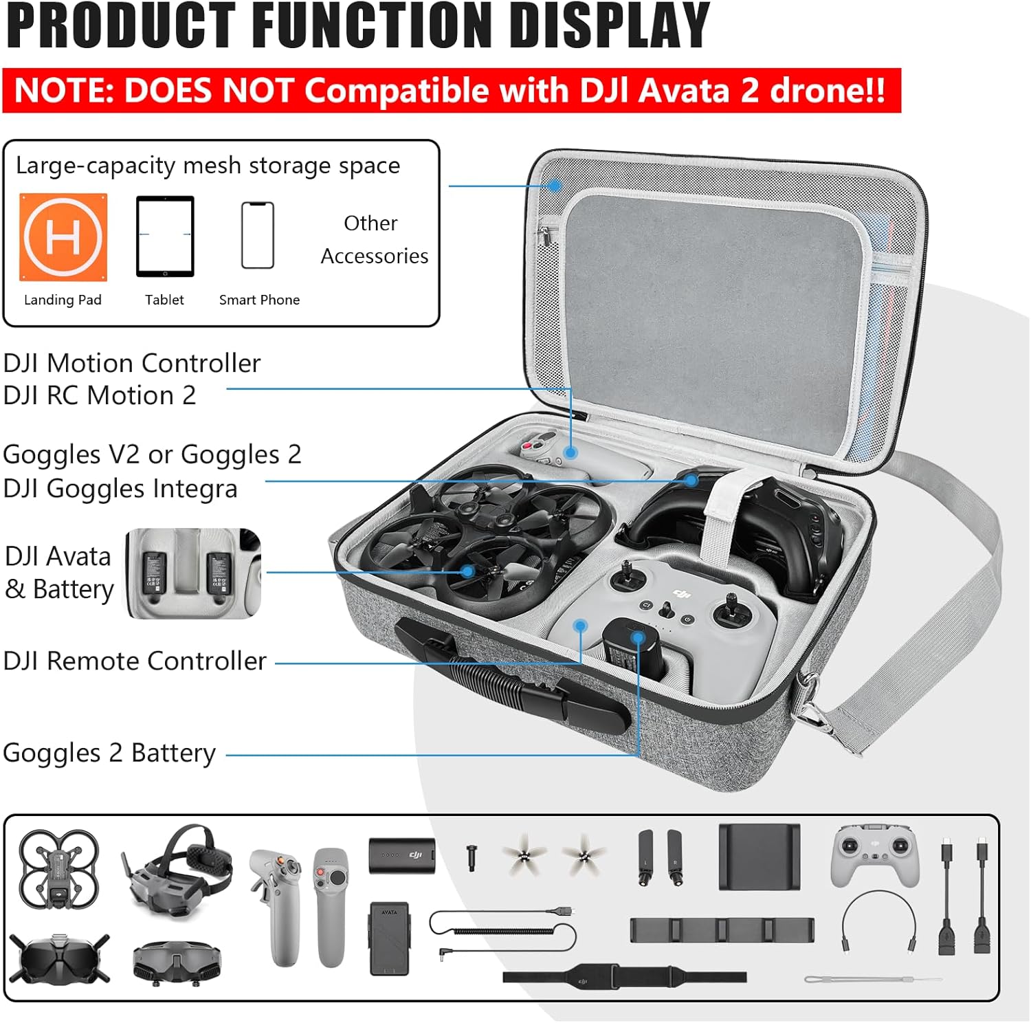 DJI Avata FPV drón táska - Hordozható utazótáska teljes készlethez, kompatibilis Goggles szemüvegekkel - Image 2