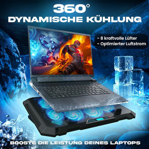 KLIM V8 RGB Gamer Laptop Hűtő - 8 Ventilátor, 17"-ig, 2 USB Port, 2024-es Modell - Image 2