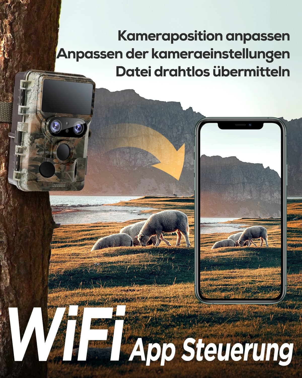 iZEEKER 4K 48MP WiFi vadkamera, dupla lencsével és éjjellátóval, 32GB SD-kártyával - Image 5