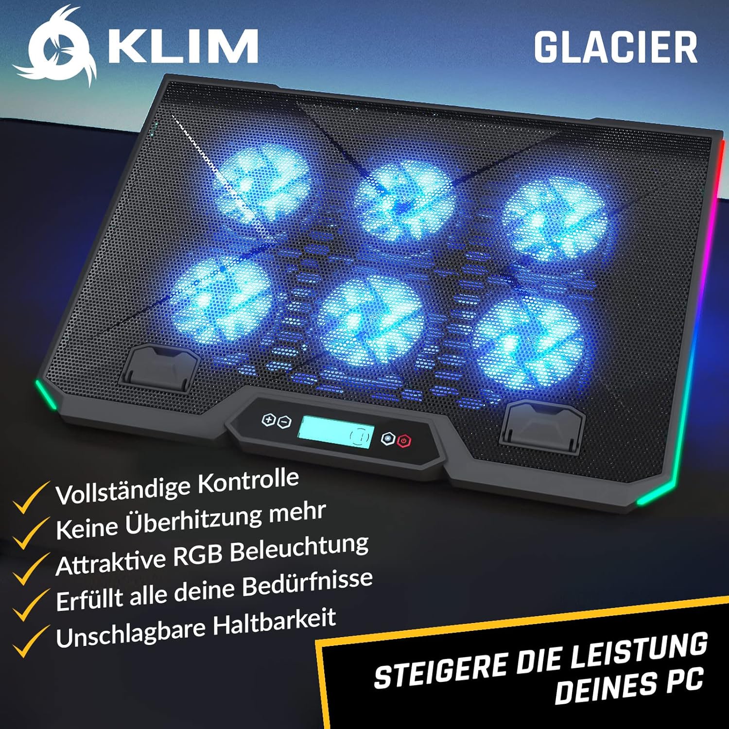 KLIM Glacier 6 ventilátoros RGB laptop hűtő 11-17" - Gaming PC/Mac/PS4/Xbox - Image 2