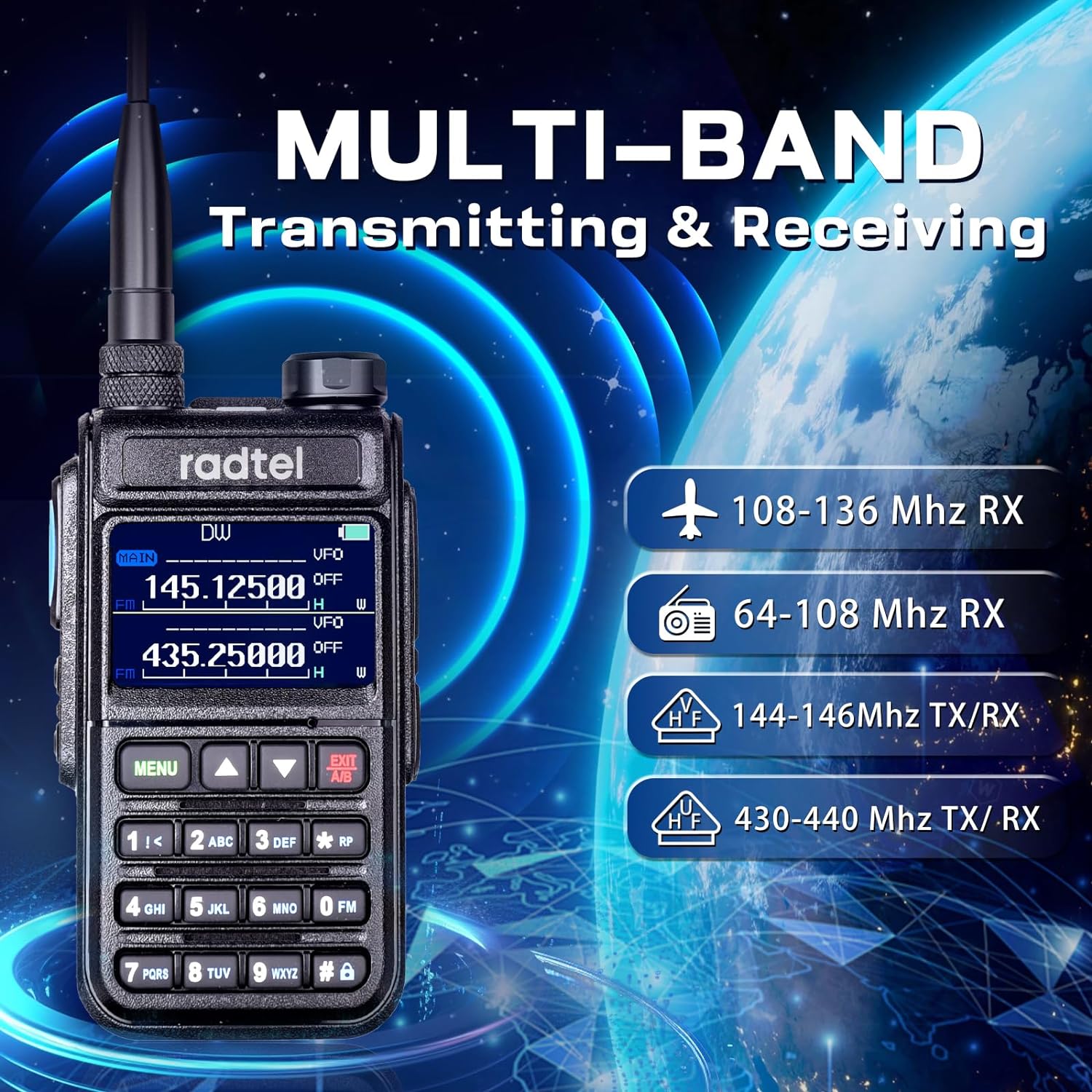 Radtel RT-890 Kétsávos Színes LCD-s Walkie-Talkie Rádióamatőröknek, Légisáv Vétellel - Image 2