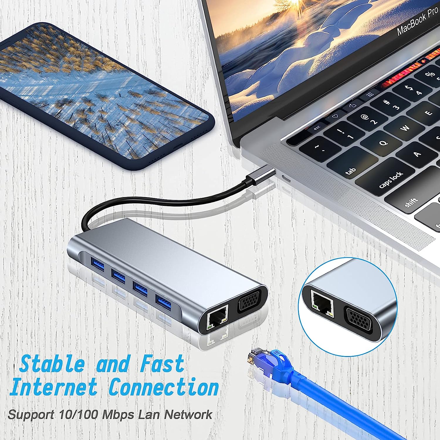 11 az 1-ben USB-C Hub MacBookhoz: 4K HDMI, VGA, Ethernet, Kártyaolvasó - Image 4