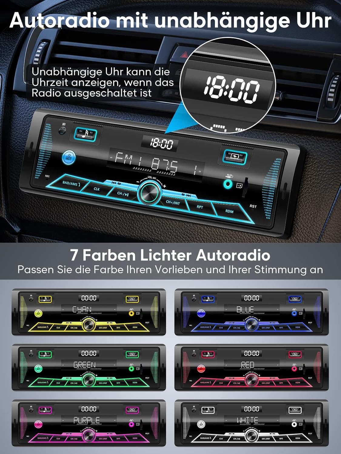 Pioneer Bluetooth autórádió 7 színű LCD kijelzővel, 4x65W, FM/AM/USB/AUX - Image 3