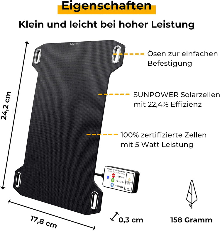 Sunnybag Leaf Mini 5W-os Hordozható Napelem USB Töltő - Vízálló, Ultrakönnyű Outdoor Kiegészítő - Image 3