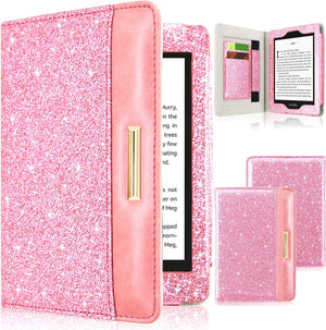 Kindle Paperwhite PU Bőr Tok, Kártyatartóval, Glitter Rózsaszín - Outlet24