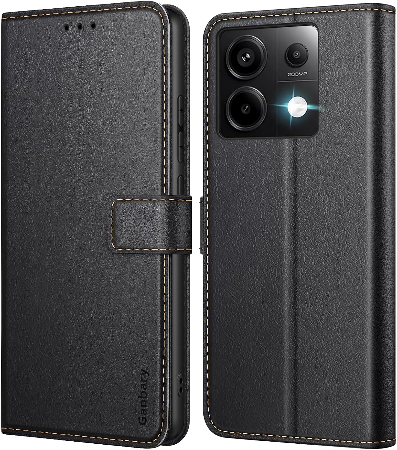 Xiaomi Redmi Note 13 Pro 5G/Poco X6 5G Prémium Bőr Flip Tok - Fekete, Kártyatartóval - Image 1