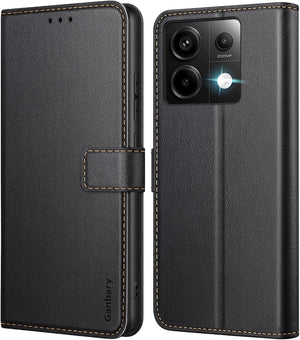 Xiaomi Redmi Note 13 Pro 5G/Poco X6 5G Prémium Bőr Flip Tok - Fekete, Kártyatartóval - Image 1