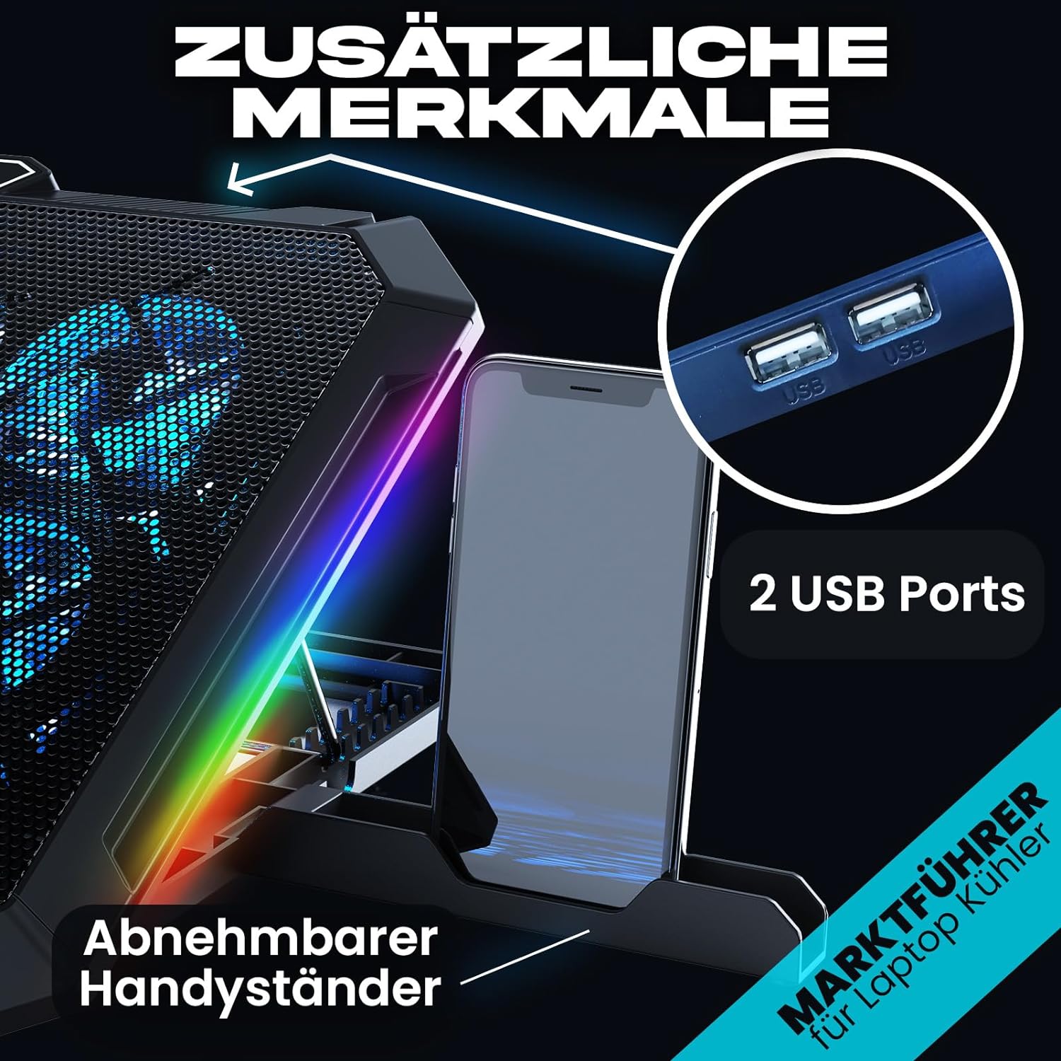 KLIM V8 RGB Gamer Laptop Hűtő - 8 Ventilátor, 17"-ig, 2 USB Port, 2024-es Modell - Image 6