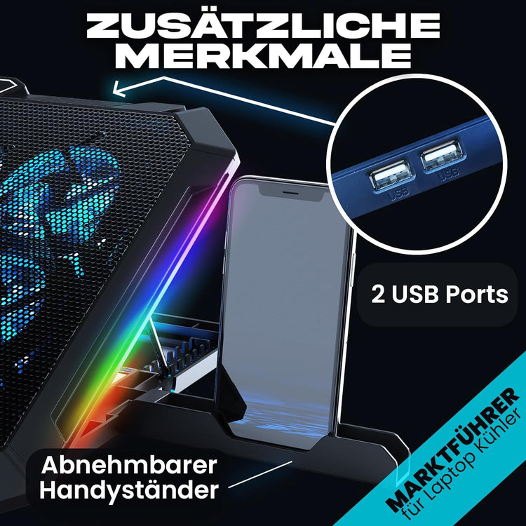 KLIM V8 RGB Gamer Laptop Hűtő - 8 Ventilátor, 17"-ig, 2 USB Port, 2024-es Modell - Image 6