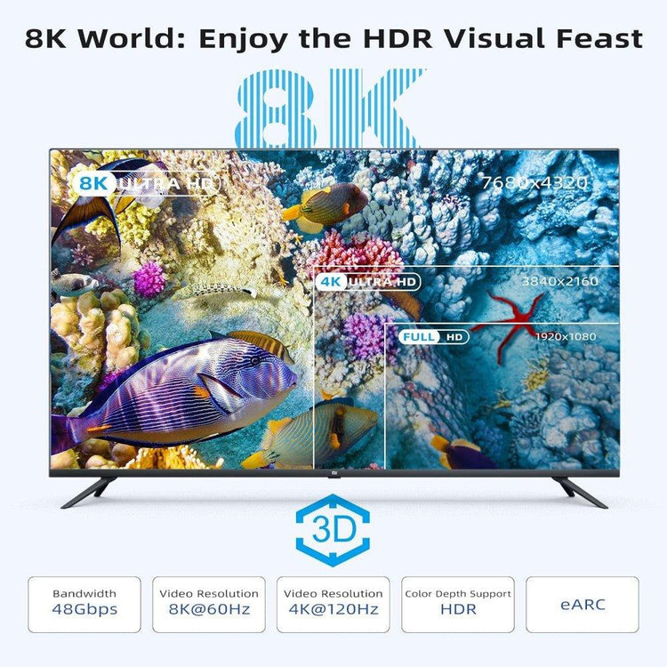 8K HDMI 2.1 Kábel 1M 48Gbps Ultra High Speed HDMI Kábel, Dynamic HDR, eARC, Dolby - Outlet24