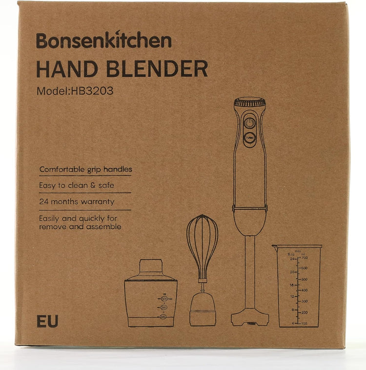 Bonsenkitchen Többfunkciós Kézi Turmixgép - 1000W, 20 Fokozat, Habverő, 500ml Aprító, 700ml Mérőpohár. Konyhai segéd: aprítás, keverés, pürésítés. - Image 8