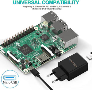 WOMRICH Micro USB Töltő 5V 3A EU DC Adapter Raspberry Pi 3, B+, Pi 2, Banana Pi-hez és Micro USB Portos Eszközökhez, Fekete Újracsomagolt termék - Outlet24