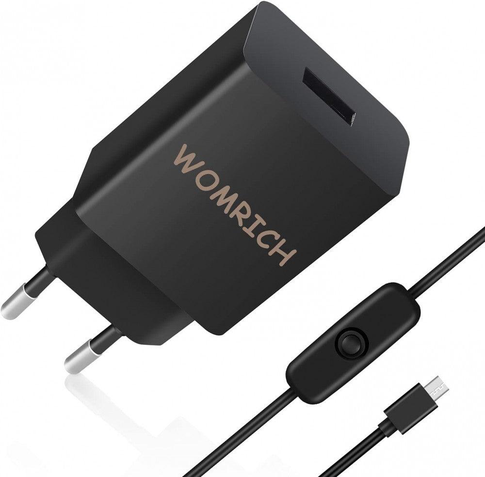 WOMRICH Micro USB Töltő 5V 3A EU DC Adapter Raspberry Pi 3, B+, Pi 2, Banana Pi-hez és Micro USB Portos Eszközökhez, Fekete Újracsomagolt termék - Outlet24