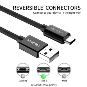 UNAMNK 3 Csomag USB Type C Gyors Töltő és Adatátviteli Kábel, Samsung, Huawei, Sony, OnePlus Kompatibilis (Fekete) - Outlet24