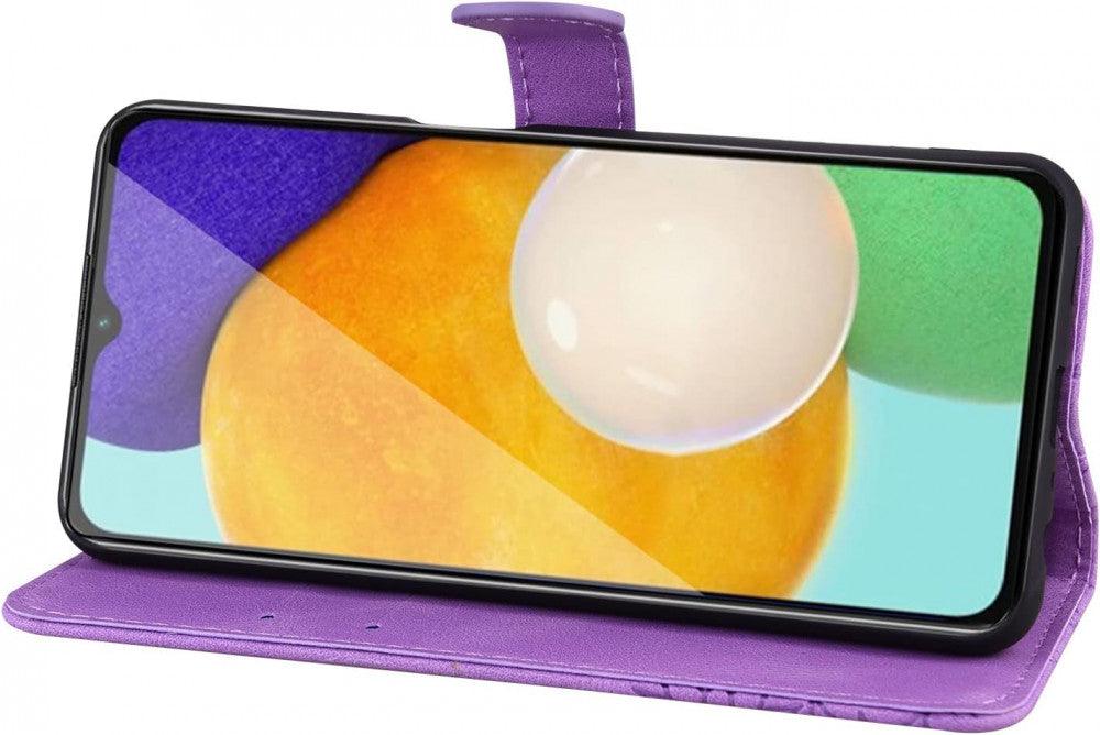 Samsung Galaxy A13 4G Prémium PU Bőr Flip Tok, Pillangó Mintával, Kártyatartóval és Állvánnyal - Outlet24