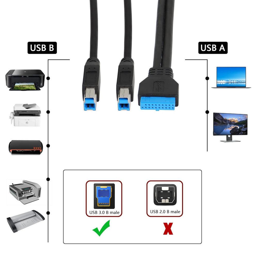 USB 20PIN - Dupla USB B 3.0 Kábel, Nyomtatókhoz, Külső Merevlemezekhez és További Eszközökhöz - Outlet24