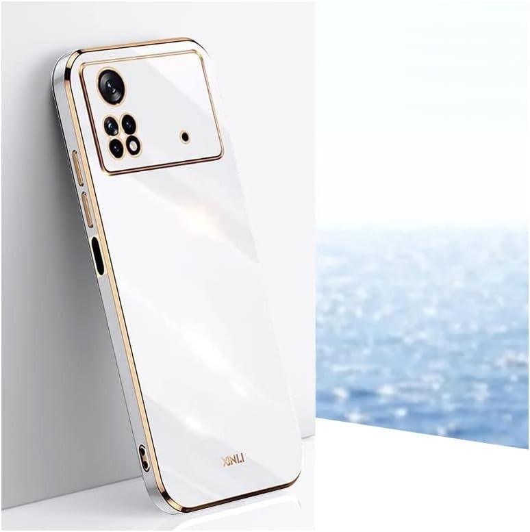 Xiaomi Poco M4 Pro 4G Mobiltelefon Védőtok, Aranyozott Keret, Puha TPU Bumper, Fehér - Outlet24