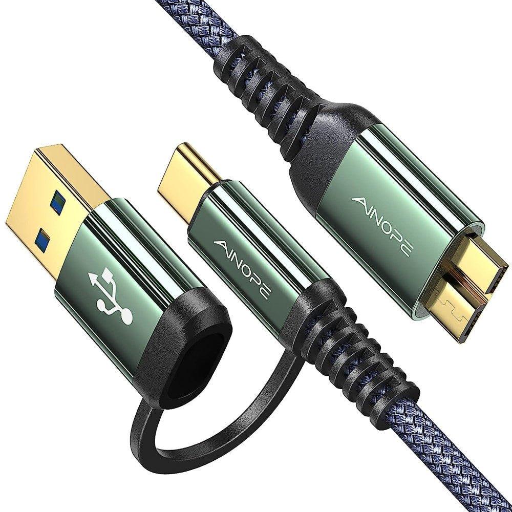 AINOPE Micro USB 3.0 merevlemez-kábel 0,5 m, [Új frissítés] USB Micro B-USB C kábel, Nylon fonott USB A/C dugó-Micro B - Újracsomagolt termék - Outlet24